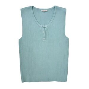 Mystree Womens Blue Ribbed‎ Knit Henley Sleeveless Sweater Tank Top Size L